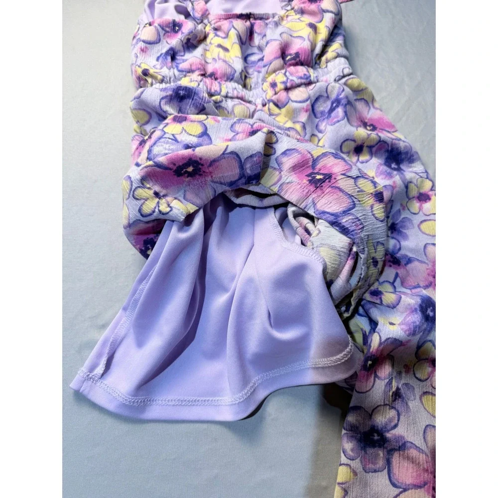 Justice Girls Floral Jumpsuit Purple Yellow Ruffle‎ Off Shoulder Size M 10